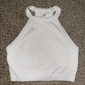 aerie White Ribbed Halter Crop Top